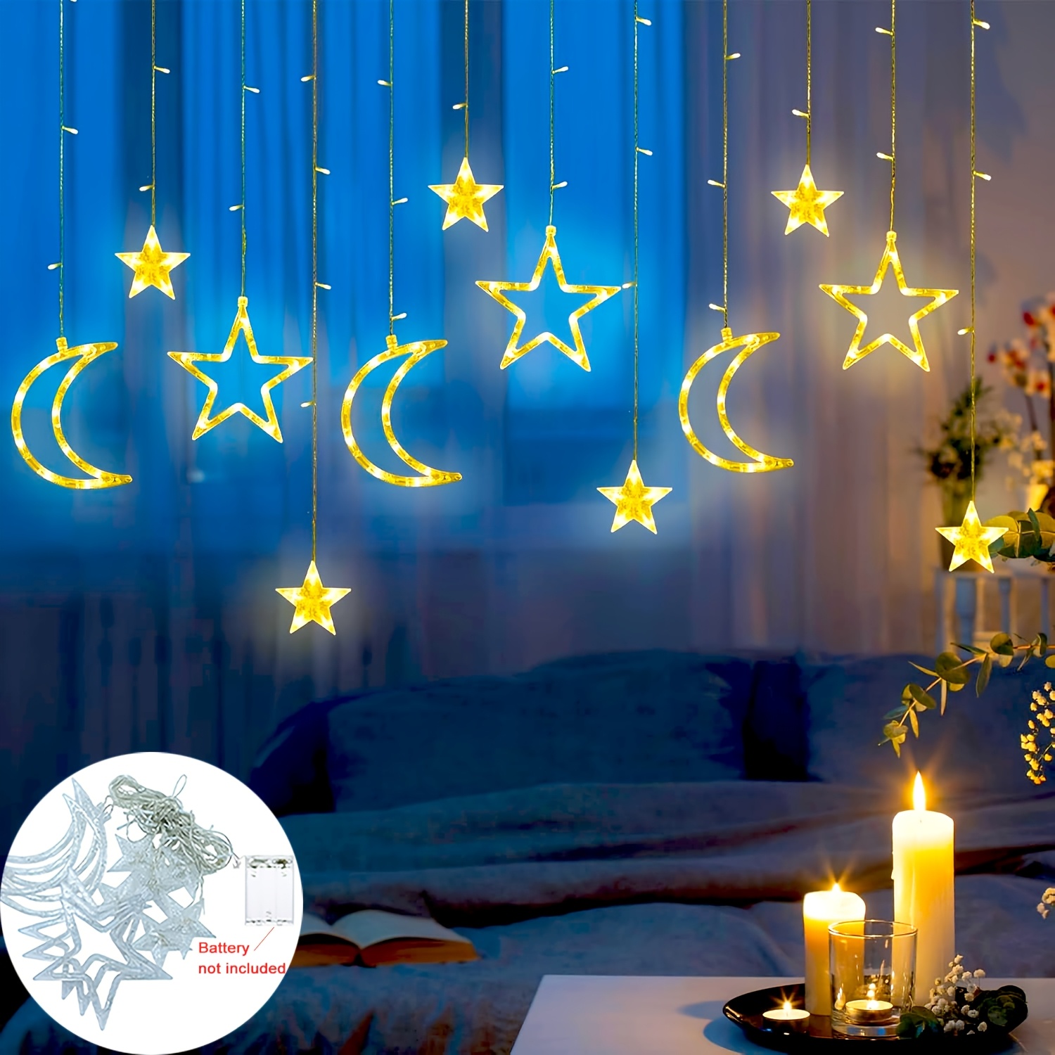 3.5m étoile lune LED rideau ch - Outdoor Power For Xmas Lights avis et prix